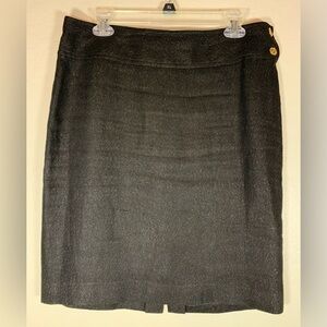 Lauren Ralph Lauren Black Metallic Linen Pencil Skirt Sz 10 Gold Buttons‎ 0139